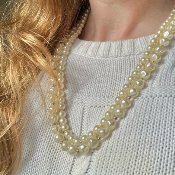 Baroque Pearl Two Strand Necklace Vintage “Tamar”  25” Statement Gold Silver - Picture 2 of 12